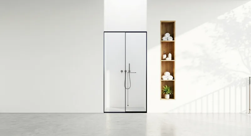 Cabin Mở Quay 1 Cánh + 1 Vách Cố Định – Ẩn Bản Lề
